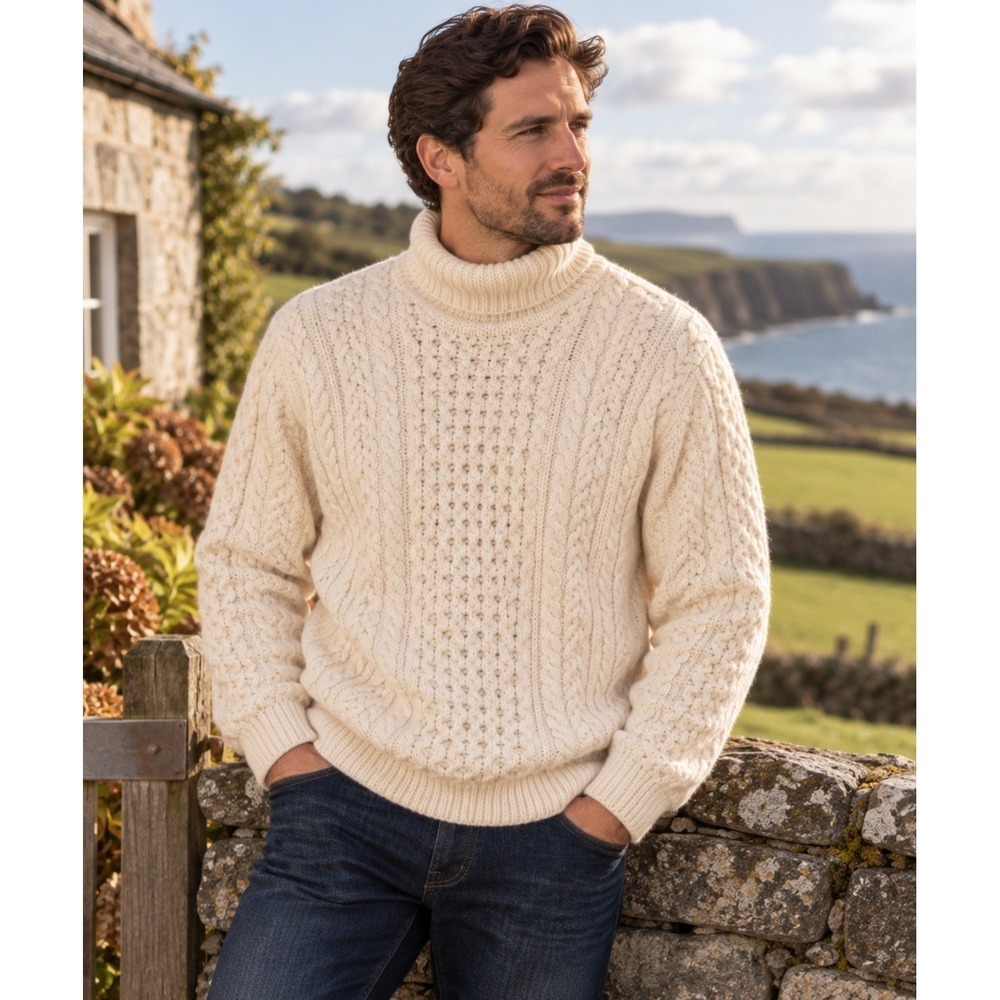 Blarney Woollen Mills Aran Sweater Mens XXL Merino Wool Irish Fisherman Cream